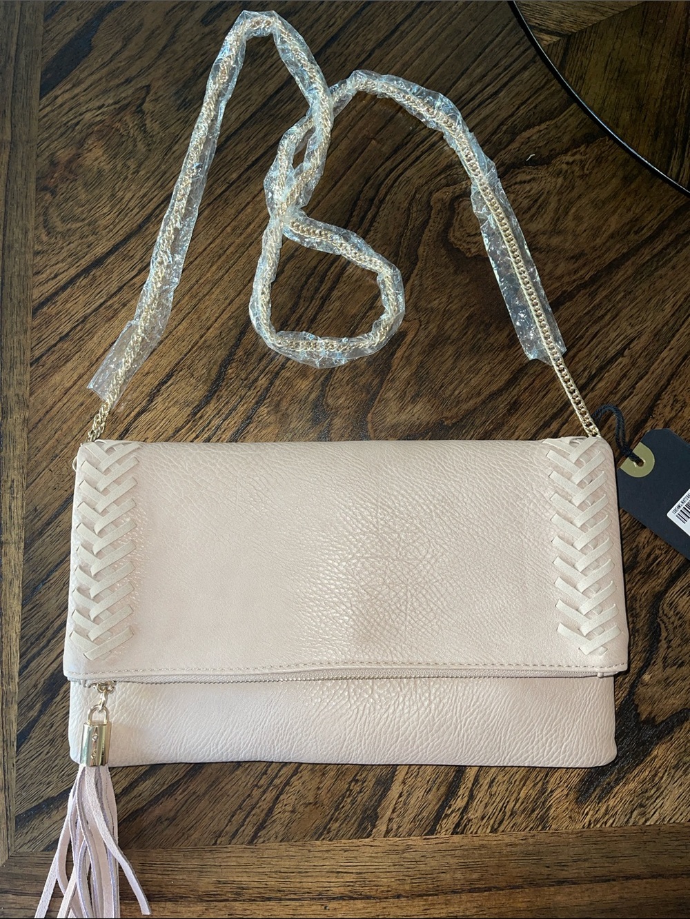 Soft Blush Leather Tassel Clutch and Crossbody Purse with Tags - Women - Picture 2 of 7